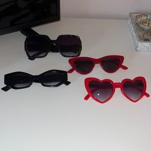 Tortuous, red, and black sunglasses